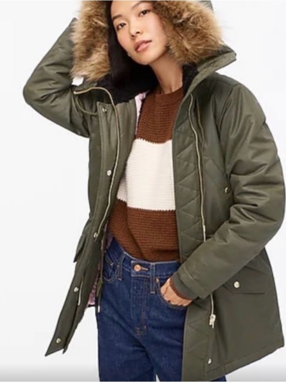 J. Crew Olive Green Perfect Winter Parka Size Medium